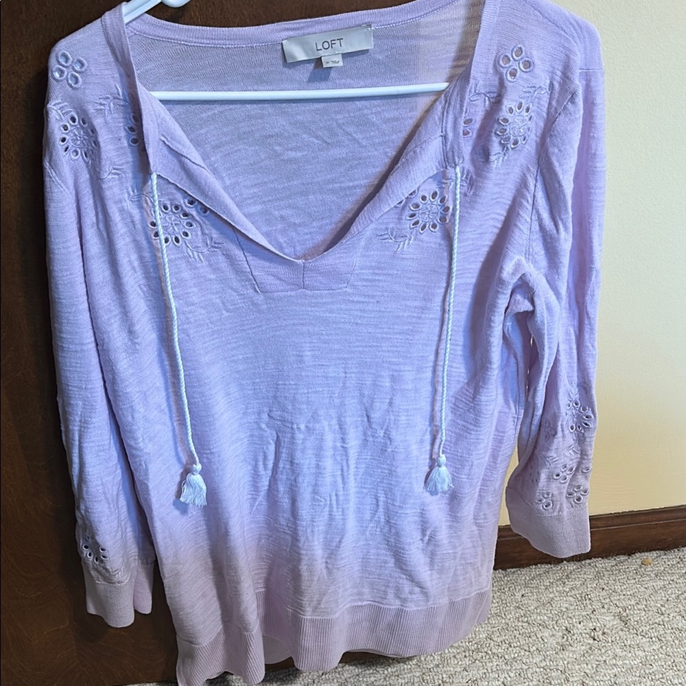 LOFT Lavender Knit Top with Embroidered Details